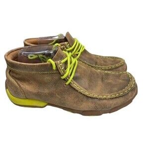 Twisted X YDM0011 Boys Brown Leather Driving Moc Toe Chukka Ankle Boots 5.5M